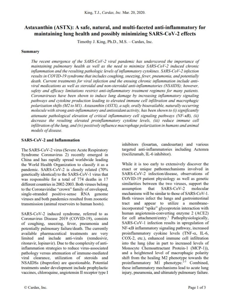 Astaxanthin (ASTX) A safe, natural, and multifaceted antiinflammatory for maintaining lung